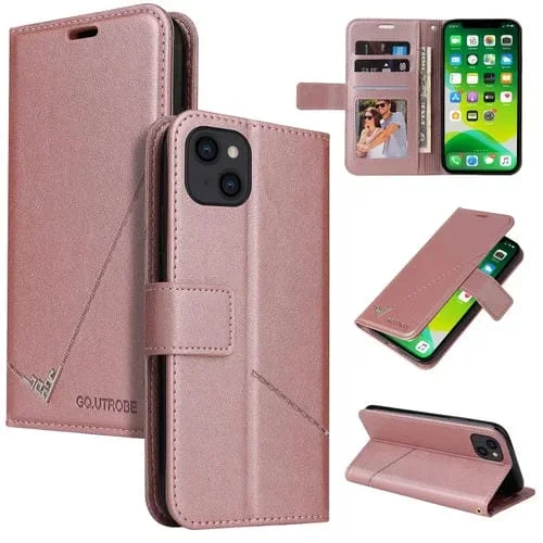 Estuche para Teléfono Gqutrobe iPhone 13 Mini Cuero En Ángulo Recto (Oro Rosa)
