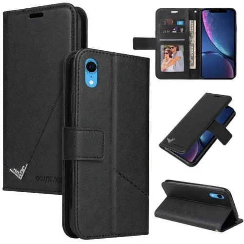 Estuche para Teléfono Gqutrobe iPhone Xr Cuero En Ángulo Recto (Negro)