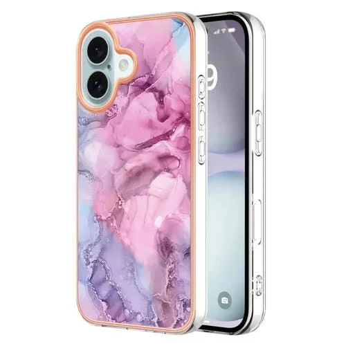 Estuche para Teléfono IMD Doble Cara Revestimiento Mármol Galvanizado iPhone 16 Plus (Rosa)