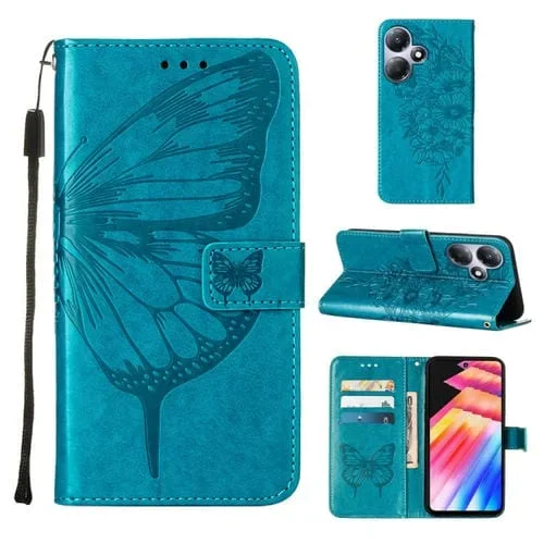Estuche para Teléfono Infinix Hot 30 Play X6835 Cuero con Mariposa En Relieve (Azul)