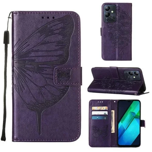 Estuche para Teléfono Infinix Note 12I X6819 Cuero con Tapa de Mariposa en Relieve (Púrpura Oscuro)