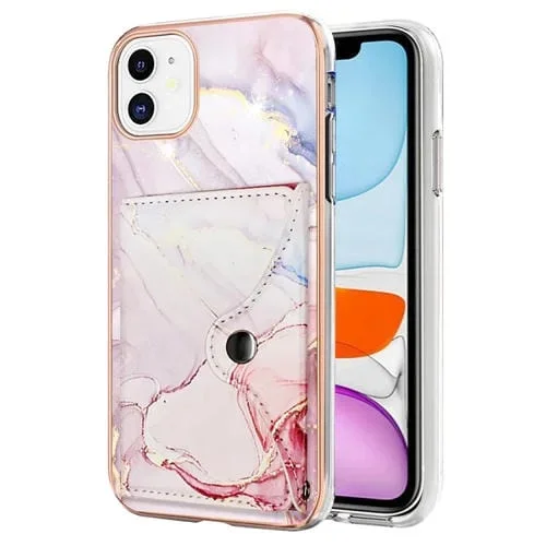 Estuche para Teléfono iPhone 11 con Ranura para Tarjeta Imd Patrón Mármol (Oro Rosa)