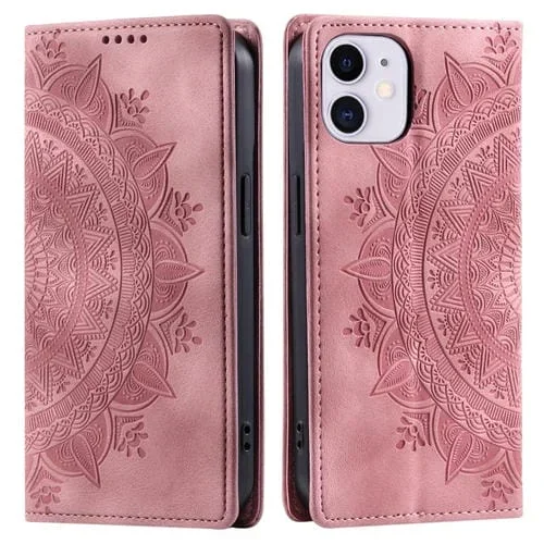 Estuche para Teléfono iPhone 11 Cuero Magnético con Relieve de Tótem (Oro Rosa)