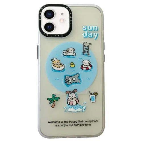 Estuche para teléfono iPhone 11 Imd Magsafe Esmerilado Doble Capa (Animales de Piscina)