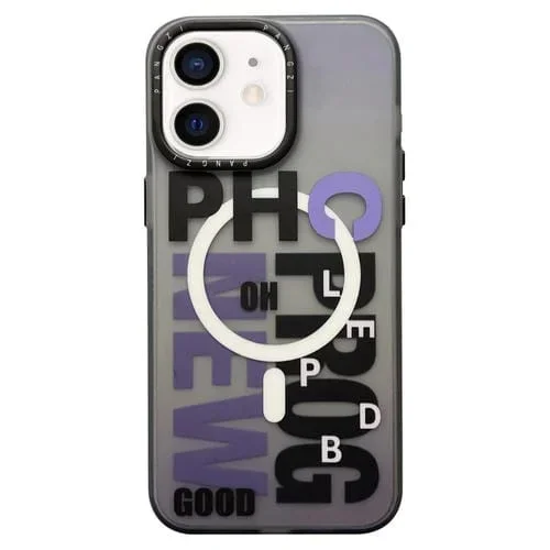 Estuche para teléfono iPhone 11 Imd Magsafe esmerilado doble capa (Letras Degradadas Moradas)