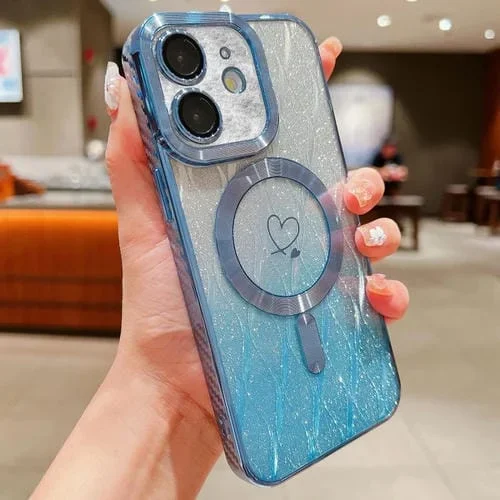 Estuche para teléfono iPhone 11 Loves Leaves Magsafe TPU con Brillo Degradado Fibra de Carbono (Azul)