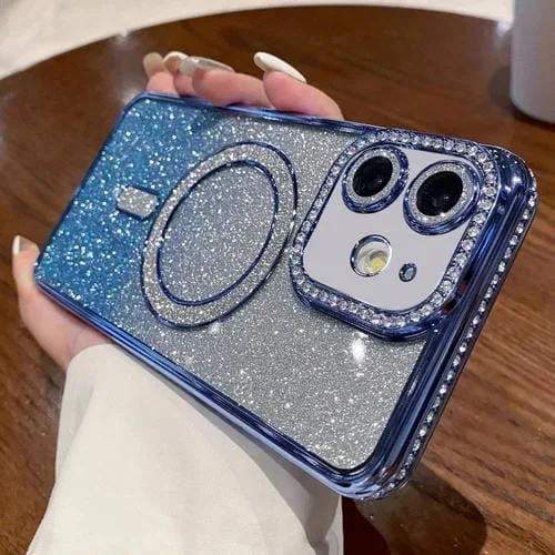 Estuche para Teléfono iPhone 11 Magsafe Chapado en Brillo con Degradado de Diamante (Azul)