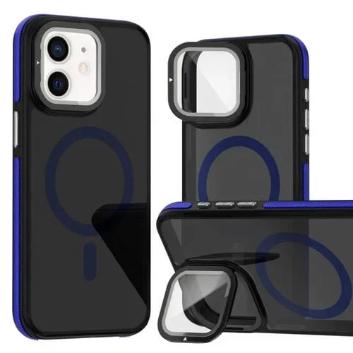 Estuche para Teléfono iPhone 11 Magsafe con Película de Lente y Soporte Doble Color (Azul)