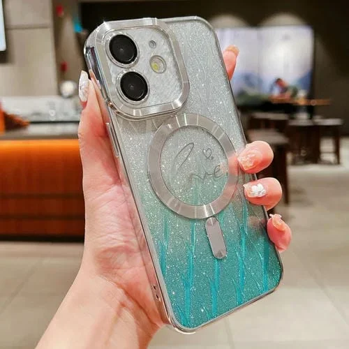 Estuche para teléfono iPhone 11 Magsafe Dual-Love Leaves TPU con brillo degradado (Verde)