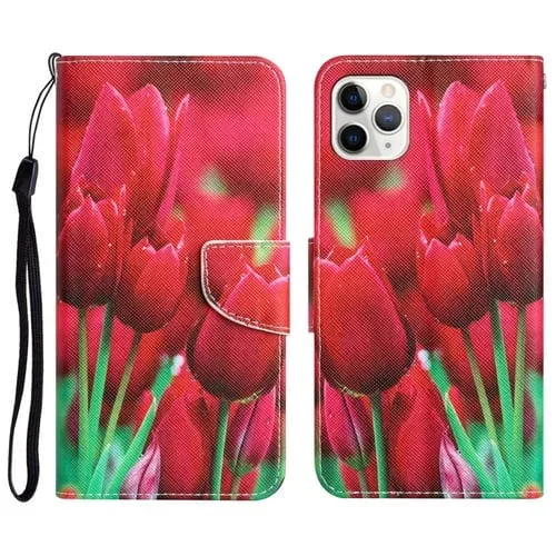Estuche para Teléfono iPhone 11 Pro Cuero Dibujo Coloreado (Tulipanes)