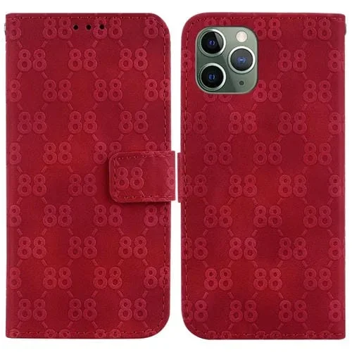 Estuche para Teléfono iPhone 11 Pro Cuero En Relieve Doble Forma de 8 (Rojo)