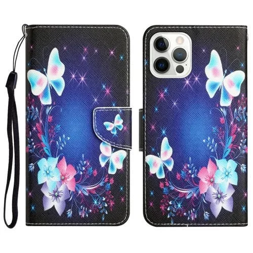Estuche para teléfono iPhone 11 Pro Max cuero con dibujo coloreado (Mariposa)
