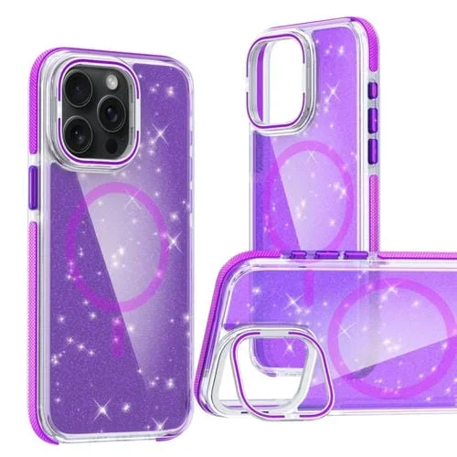 Estuche para Teléfono iPhone 11 Pro Max Magsafe con Soporte para Lentes y Brillo Dos Colores (Púrpura)