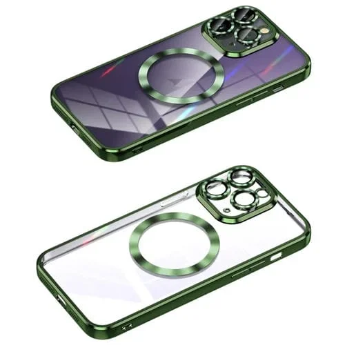 Estuche para teléfono iPhone 11 Pro Max Magsafe Marco de Lente de metal Cobertura total (Verde)