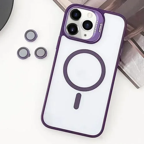 Estuche para teléfono iPhone 11 Pro Max Magsafe TPU híbrido acrílico con soporte y Película para Lentes (Púrpura)