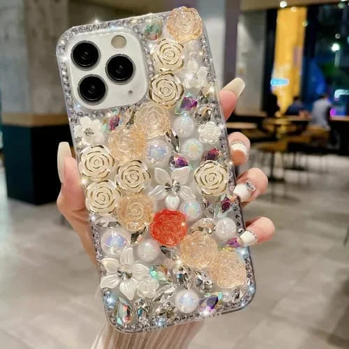 Estuche para teléfono iPhone 11 Pro Max Pearl Diamond para PC con juego de manos (Albaricoque)