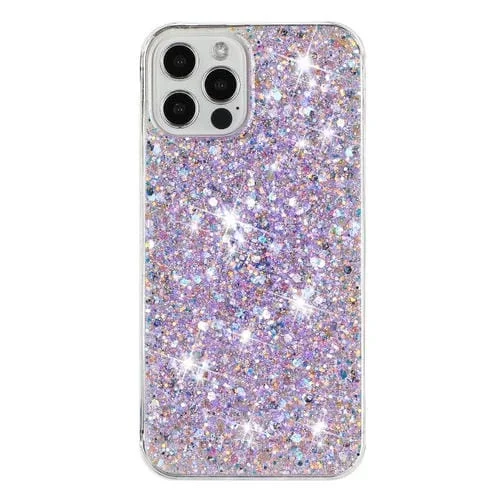 Estuche para teléfono iPhone 11 Pro Max TPU Transparente con Purpurina en Polvo (Púrpura)