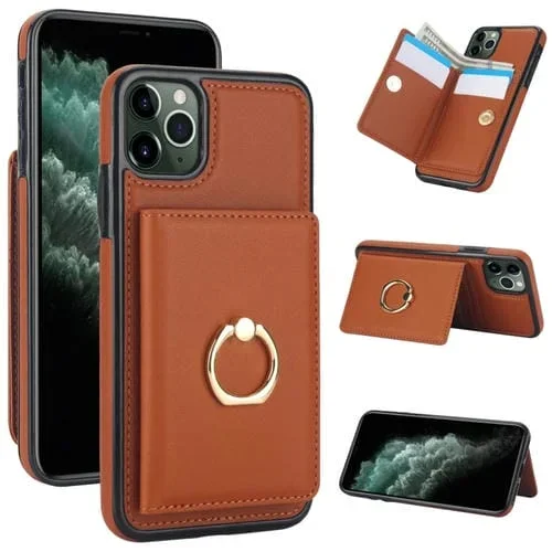 Estuche para teléfono iPhone 11 Pro Rfid Tarjeta Antirrobo con Soporte para Anillo (Marrón)