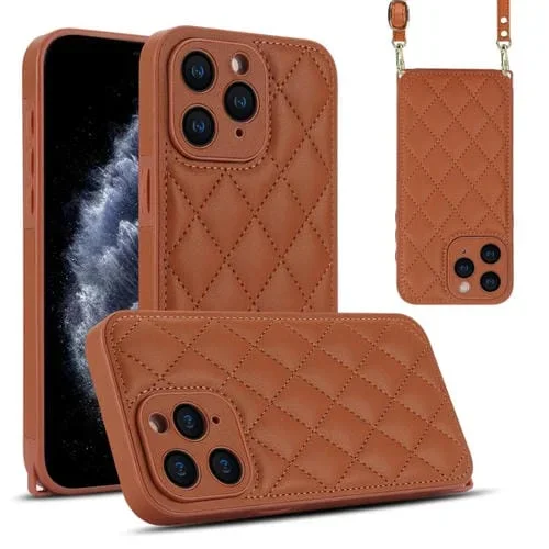 Estuche para Teléfono iPhone 11 Pro Textura Rómbica y Cordón Doble (Marrón)