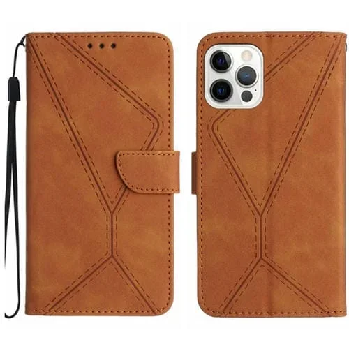 Estuche para Teléfono iPhone 12 / 12 Pro Cuero con Costuras en Relieve (Marrón)