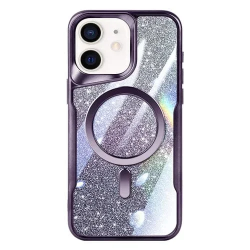Estuche para teléfono iPhone 12 Blade Magsafe con Purpurina y Degradado Magnético (Púrpura)