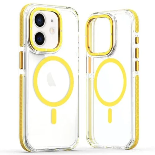 Estuche para Teléfono iPhone 12 Magsafe Híbrido Acrílico Transparente Doble Color (Amarillo)