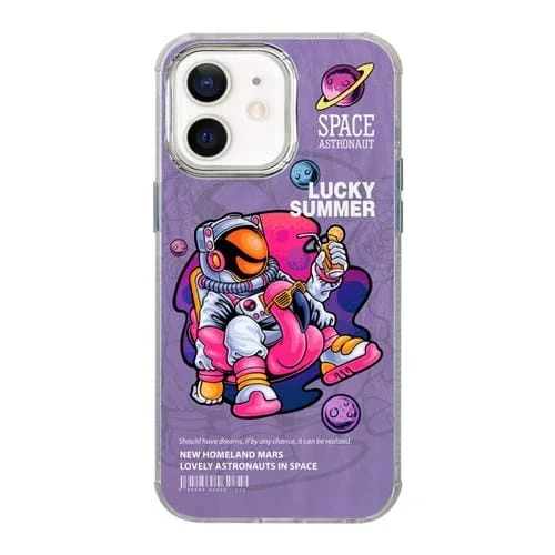 Estuche para Teléfono iPhone 12 Patrón Ilustración Diseño Radiación Cobertura Total a Prueba de Golpes (Astronauta Púrpura)