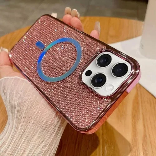 Estuche para Teléfono iPhone 12 Pro Magsafe Chapado en Diamantes (Rosa)