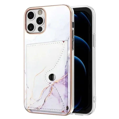 Estuche para Teléfono iPhone 12 Pro Max con Ranura para Tarjeta Imd Patrón Mármol (Blanco y Morado)