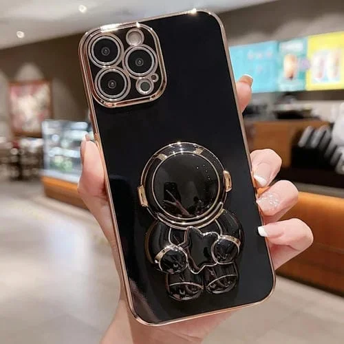 Estuche para Teléfono iPhone 12 Pro Max Embrace Stars con Soporte Astronauta Galvanizado (Negro)