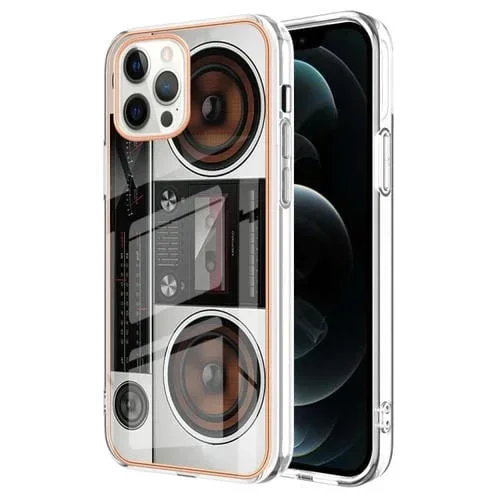 Estuche para Teléfono iPhone 12 Pro Max Galvanoplastia Mármol Imd Doble Cara (Radio Retro)