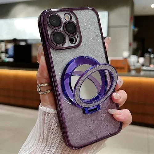 Estuche para Teléfono iPhone 12 Pro Max Magsafe con Soporte Espejo Plateado y Brillo Degradado (Púrpura)