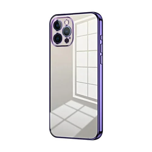 Estuche para Teléfono iPhone 12 Pro Max Orificio Fino Revestimiento Transparente (Púrpura)