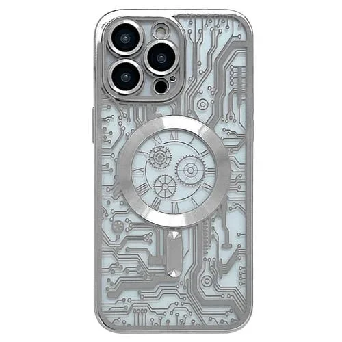Estuche para Teléfono iPhone 12 Pro Max Patrón de Placa de Circuito Electrochapado Magsafe (Plata)
