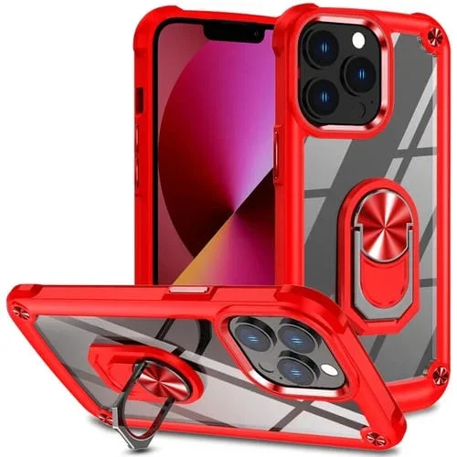 Estuche para Teléfono iPhone 12 Pro Max TPU + PC con Protección de Lente y Soporte para Anillo (Rojo)
