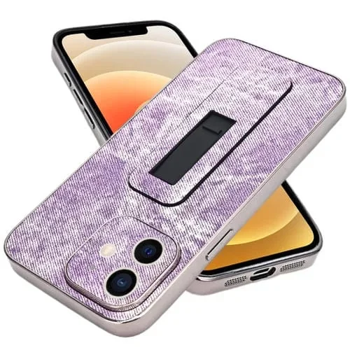 Estuche para Teléfono iPhone 12 Soporte Empuje y Tracción Galvanizado (Rosa y Morado)