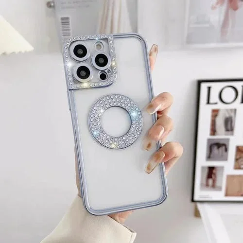 Estuche para teléfono iPhone 13 Pro con diamantes electrochapados (Azul Sierra)