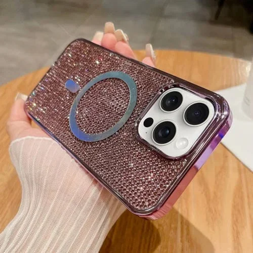 Estuche para teléfono iPhone 13 Pro Magsafe chapado en diamantes (Púrpura)