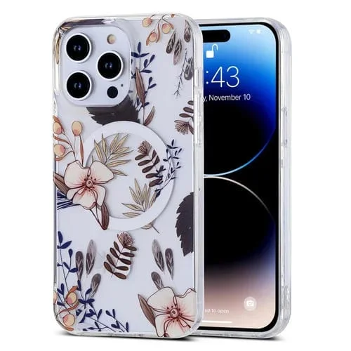 Estuche para teléfono iPhone 13 Pro Magsafe de doble cara (Flor Marrón)