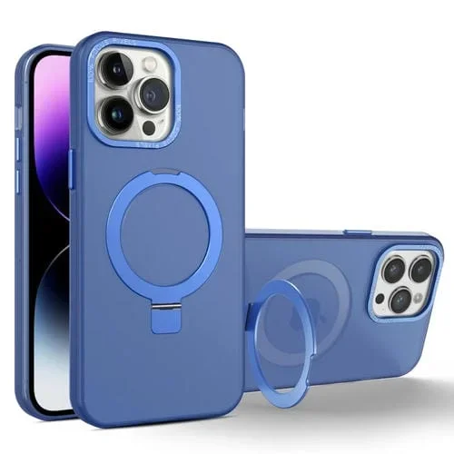 Estuche para Teléfono iPhone 13 Pro Magsafe Translúcido Esmerilado con Soporte de Metal (Azul Real)