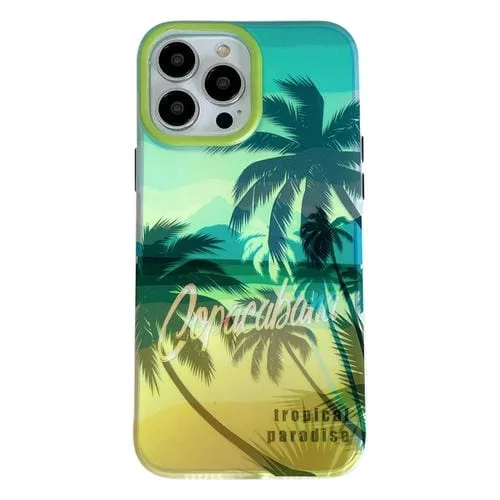 Estuche para teléfono iPhone 13 Pro Max Beach Coconut esmerilado doble cara laminado (Verde Amarillo)