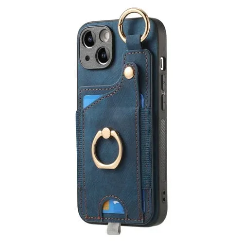 Estuche para Teléfono iPhone 13 Pro Max con Bolsa para Tarjeta Anillo y Lazo (Azul)