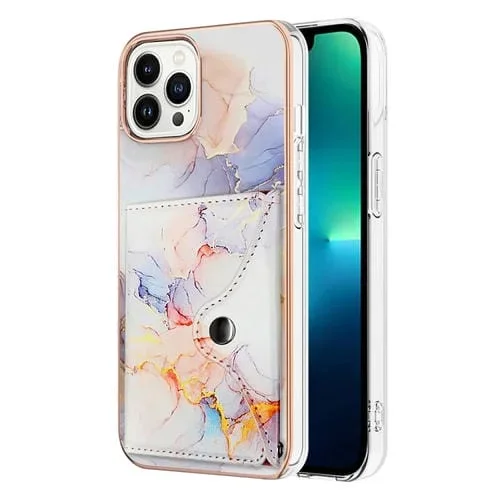 Estuche para Teléfono iPhone 13 Pro Max con Ranura para Tarjeta Imd Patrón Mármol (Galaxy Marble White)