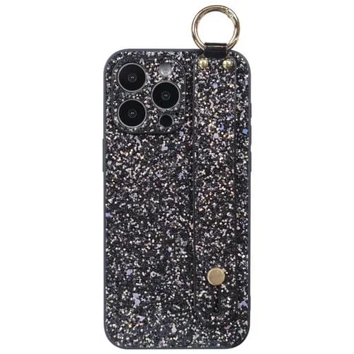 Estuche para Teléfono iPhone 13 Pro Max Flash Diamond con Soporte para Pulsera (Flash Black)