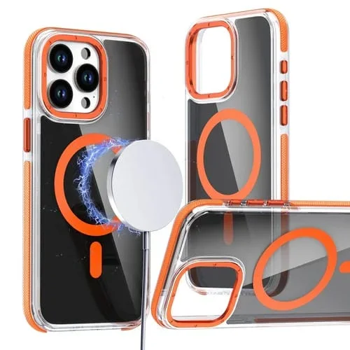 Estuche para Teléfono iPhone 13 Pro Max Magsafe Cobertura Total (Negro Transparente, Naranja)