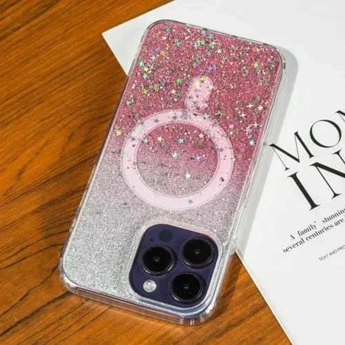 Estuche para Teléfono iPhone 13 Pro Max Magsafe Estrellado con Brillo Degradado (Rosa Degradado)