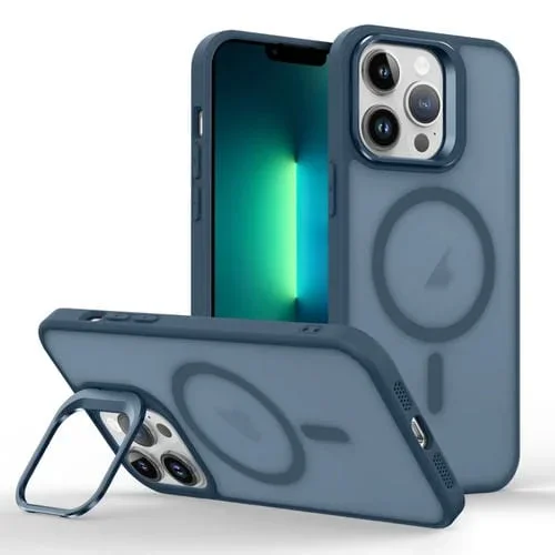 Estuche para teléfono iPhone 13 Pro Max Magsafe Skin Feel con soporte para Lentes (Azul Oscuro)