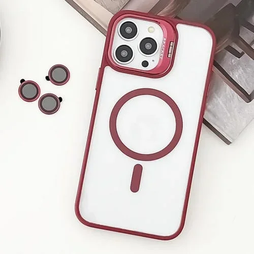 Estuche para Teléfono iPhone 13 Pro Max Magsafe TPU Híbrido Acrílico Soporte Película para Lentes (Rojo)