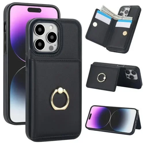 Estuche para teléfono iPhone 13 Pro Rfid Tarjeta Antirrobo con Soporte para Anillo (Negro)