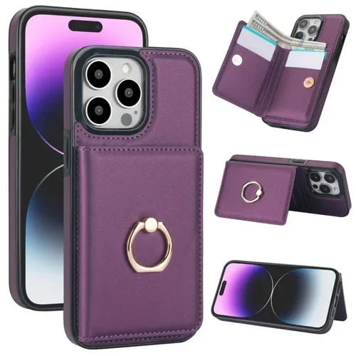 Estuche para Teléfono iPhone 13 Pro Rfid Tarjeta Antirrobo con Soporte para Anillo (Púrpura Oscuro)
